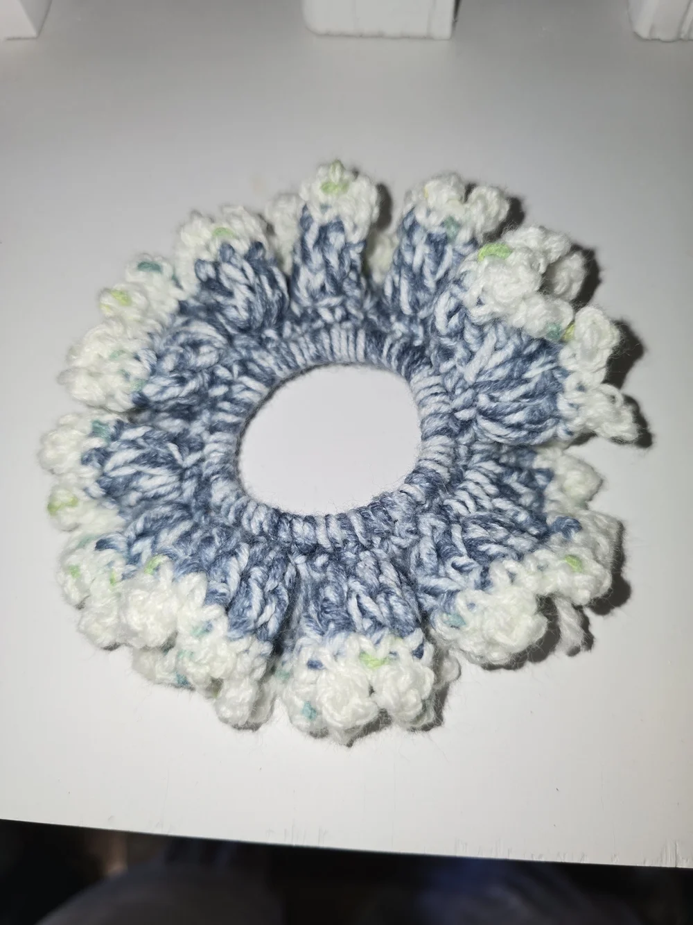 Blue & White Crochet Ruffle Kids Hair Scrunchie